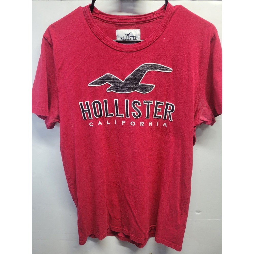Hollister California Mens Red Graphic‎ T-Shirt Short Sleeve Logo Applique Size M